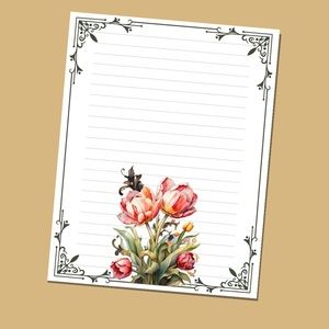 Tulips Design #3 - Lined Stationery Paper (25 Sheets) 8.5 x 11 Premi…